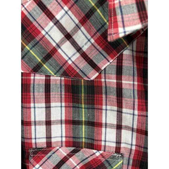 Rustler Shirt Mens Large Red Green Plaid Western Pearl Snap X-Long Tails - Picture 3 of 6